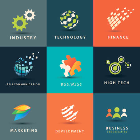 abstract business and technology vector icons set