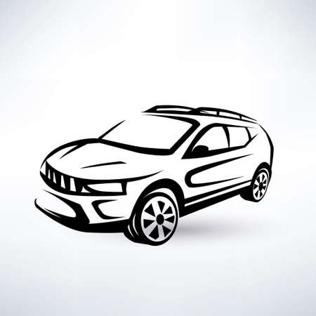 modern crossover, offroader sport car outlined sketchのイラスト素材