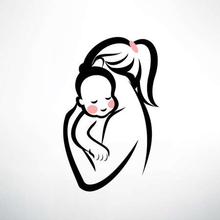 mother and her baby silhouette, isolated vector symbolのイラスト素材