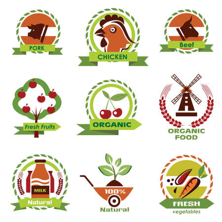 farm food, agriculture icons, labels collection, set 3のイラスト素材