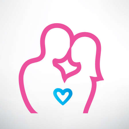 romantic couple in love, outlined vector symbolのイラスト素材