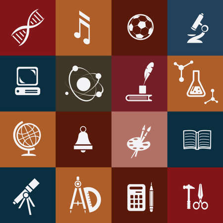 school icons set, subjects symbolsのイラスト素材
