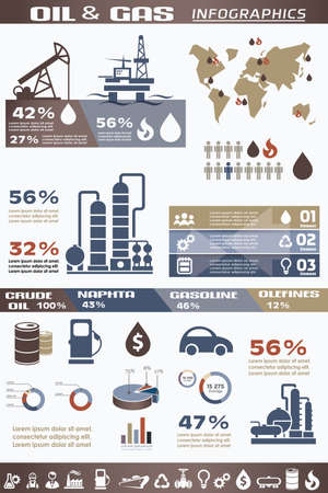 oil and gas industry infographics, extraction, processing and trasportationのイラスト素材