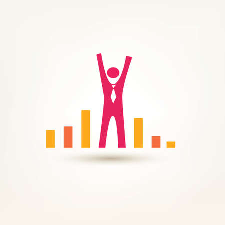 businessman and chart flat symbol. success and win concept, growth and leader simple iconのイラスト素材