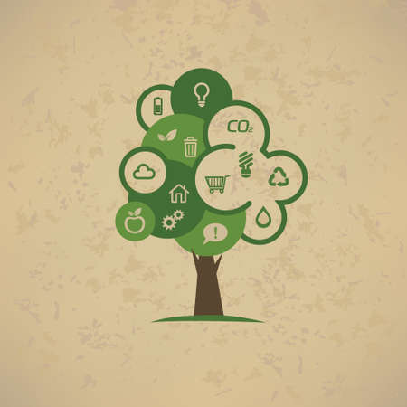 eco tree with enviromental icons setのイラスト素材