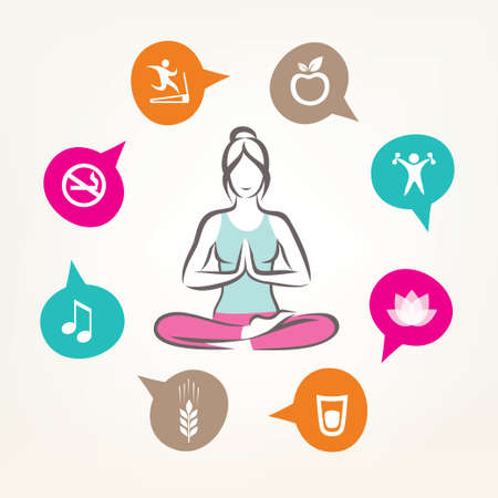 healthcare and fitness infographics, yoga poseのイラスト素材
