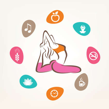 healthcare and fitness infographics, yoga poseのイラスト素材