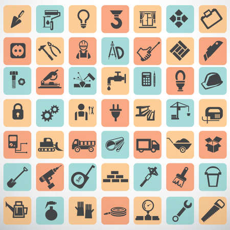 big set of work tools and construction icons and symbolsのイラスト素材