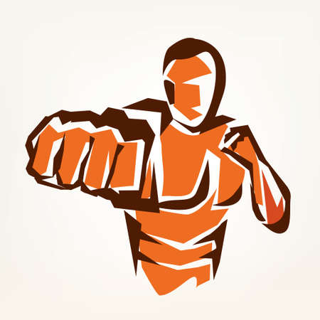 stylized boxer silhouette, boxing symbolのイラスト素材