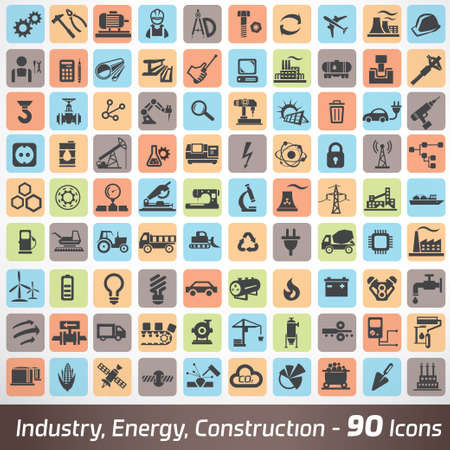 big set of industry, engineering and construction icons and symbol, technology and process conceptのイラスト素材