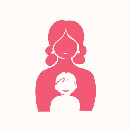 mother and son stylized vector silhouetteのイラスト素材