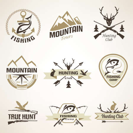 Set of vintage hunting and fishing emblems and labelsのイラスト素材