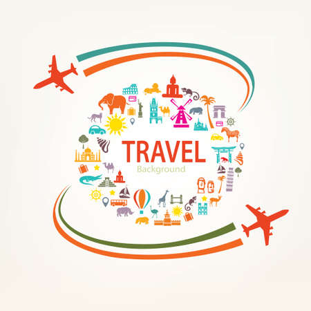 world travel, landmarks silhouettes icons setのイラスト素材