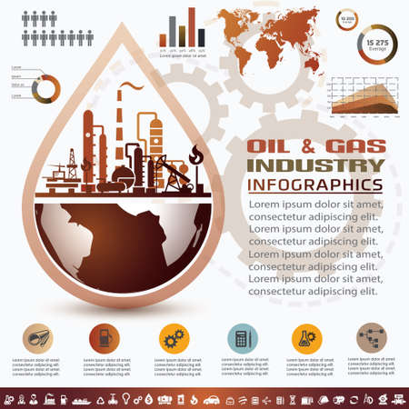 oil and gas industry infographics, extraction, processing and trasportationのイラスト素材