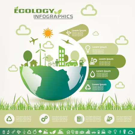 ecology infographics, environment information template and vector icons collectionのイラスト素材