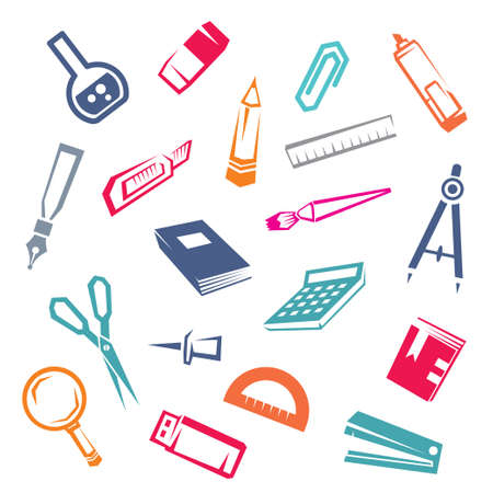 stationary stilized icons set, vector sketch of sttionary symbolsのイラスト素材