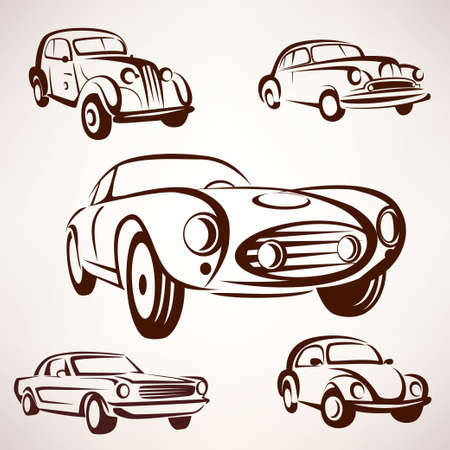 retro cars vector collection deign elements fro labels and emblemsのイラスト素材