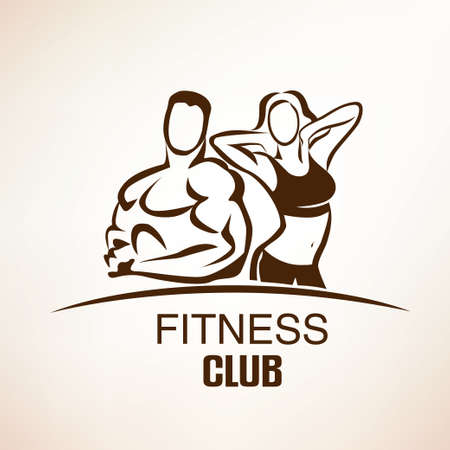 fitness symbol, outlined sketch, emblem or label templateのイラスト素材