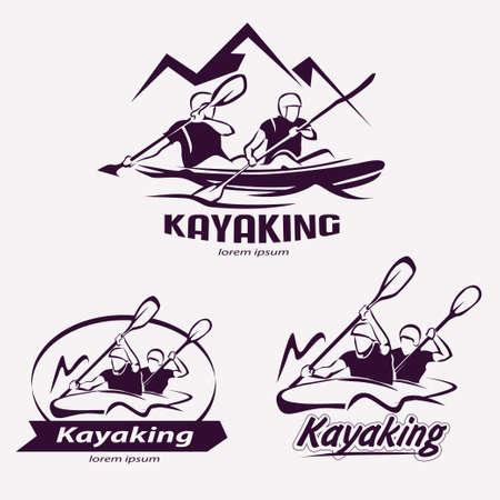 set of kayaking templates for labels, emblems, badges, water sportsのイラスト素材