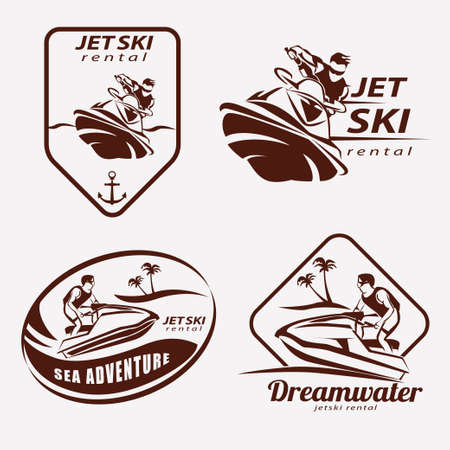 jet ski set of stylized vector symbols, emblem and label templateのイラスト素材