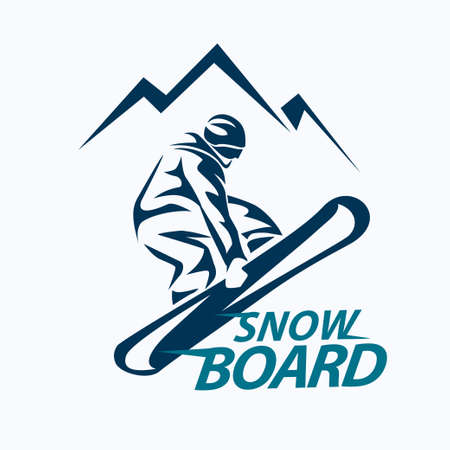 snowboarding stylized symbol, vector silhouette, logo or emblem templateのイラスト素材