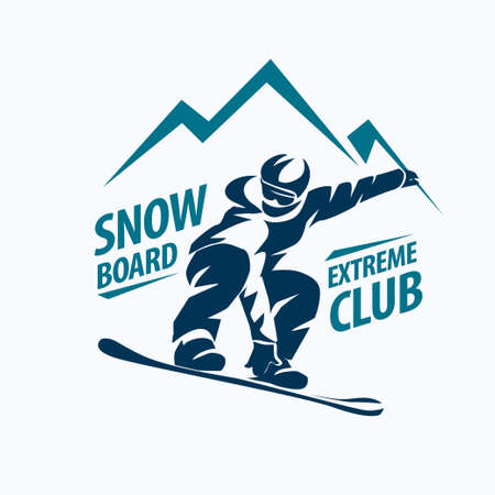 snowboarding stylized symbol, vector silhouette, logo or emblem templateのイラスト素材