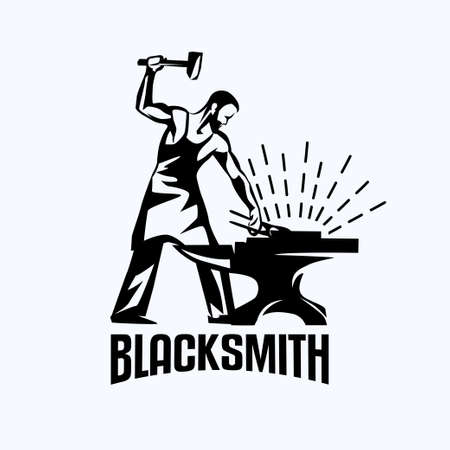 Blacksmith isolated vector symbol, stylized retro emblem template.のイラスト素材