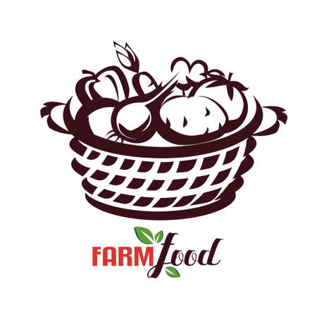 the backet of vegetables, farm food stylized vector sketchのイラスト素材