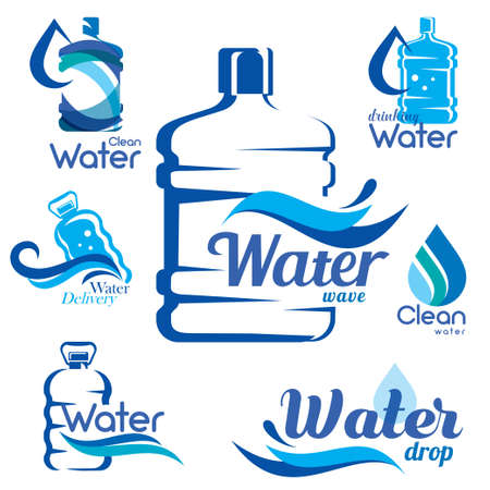 drinking clean water delivery set of emblems and labelsのイラスト素材