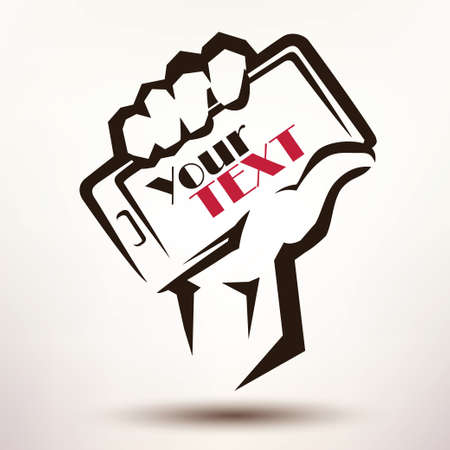 mans hand holding a mobile phone, stylized vector symbolのイラスト素材