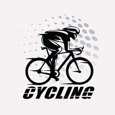 cycling race stylized symbol, outlined cyclist vector silhouetteのイラスト素材