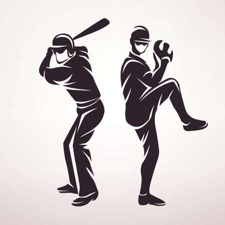 baseball players symbol, stylized vector silhouetteのイラスト素材
