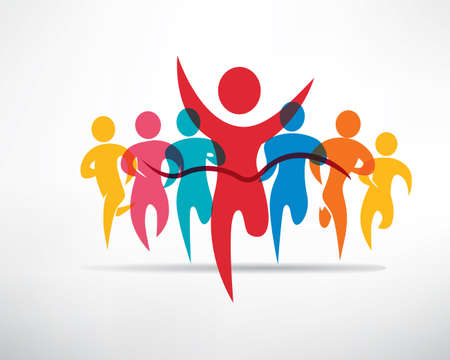 running people set of symbols, competition and finish backgroundのイラスト素材