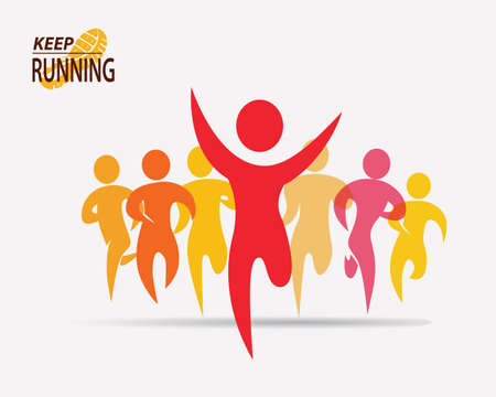 running people set of symbols, competition and finish backgroundのイラスト素材