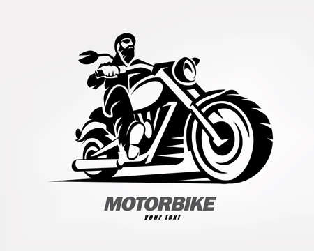biker, motorcycle grunge vector silhouette, retro emblem and labelのイラスト素材