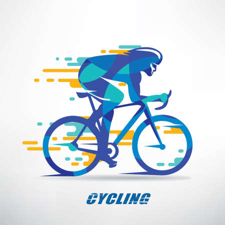 cycling race stylized background, cyclist vector silhouetteのイラスト素材