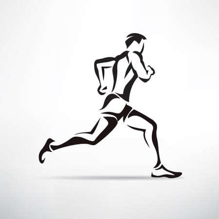 running man vector symbol, outlined stylized silhouette, sport and activity conceptのイラスト素材