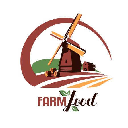 windmill stylized vector symbol, farm food emblem or logo templateのイラスト素材