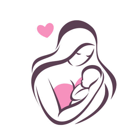 mother and baby icon, stylized vector symbolのイラスト素材