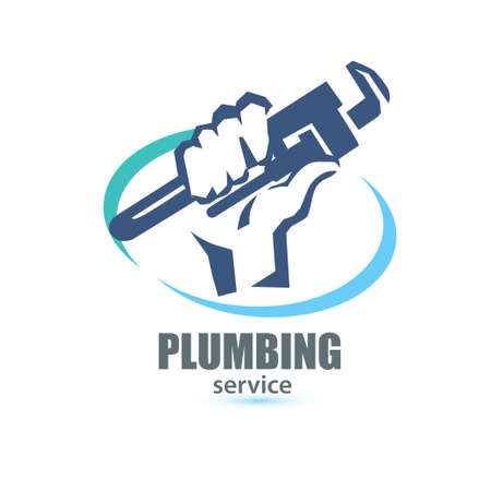 hand holding a wrench, plumbing service logo templateのイラスト素材