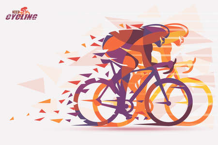 Cycling race stylized background with motion color effects of triangle splints in orange and purple color.のイラスト素材