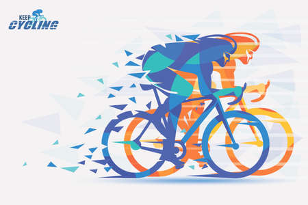 Cycling race stylized background with motion color effects of triangle splints in orange and blue color.のイラスト素材