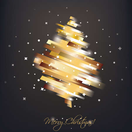 golden christmas tree in modern vibrant style symbol, greeting card templateのイラスト素材