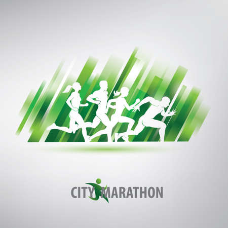 running people silhouettes, stylized vector background, sport and competition conceptのイラスト素材