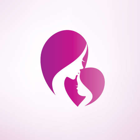 stylized mom and baby vector symbolのイラスト素材