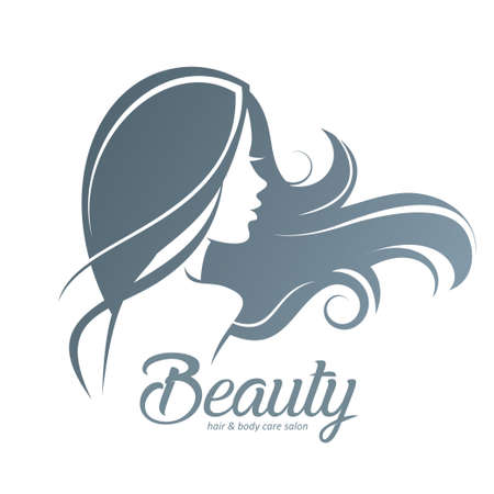 womans hair style stylized sillhouette, beauty salon logo templateのイラスト素材