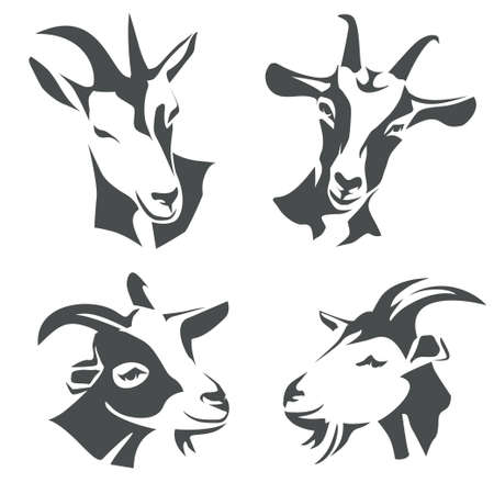 goat heads collection, stylized vector  templateのイラスト素材