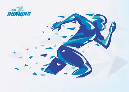 running man, sport and competition background with motion color effects of tirangle splintsのイラスト素材