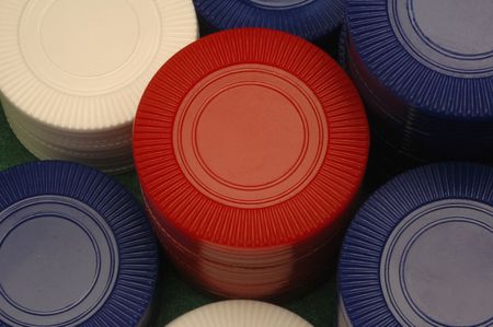 Close-up of red white and blue gambling chips Horizontalの写真素材