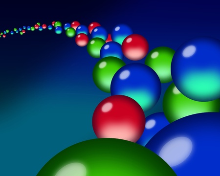 A flow of red, green & blue orb droplets through a blue ether.の写真素材